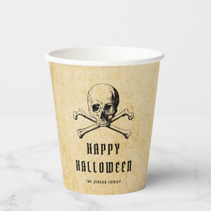 Vintages Piratenschädel und KnochenHalloween Pappbecher