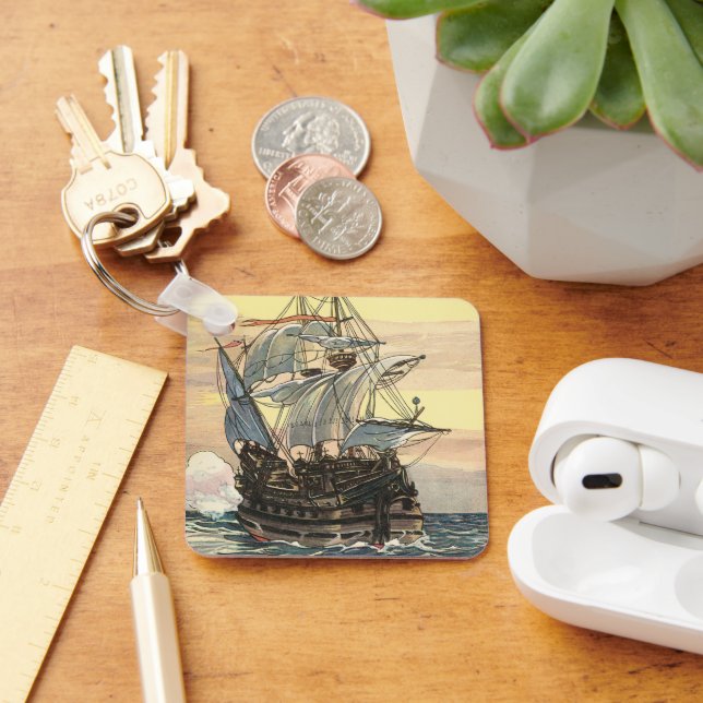Vintages Piratenschiff, Galleon-Segeln auf dem Oze Schlüsselanhänger (Schreibtisch)