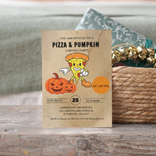 Vintages Pizza- und Pumpkin-Halloween-Party Einladung