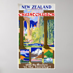 Vintages Plakat Neuseelands Christchurch wieder