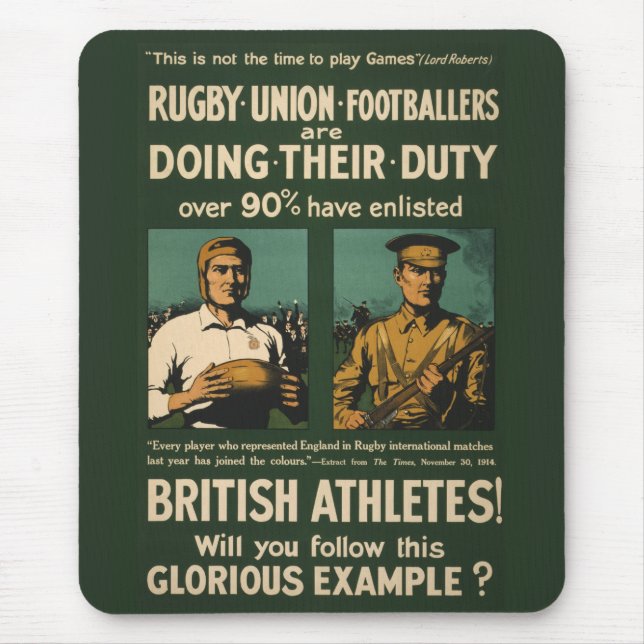 Vintages Plakat: Rugbyspieleranruf für Aufgabe Mousepad (Vorne)