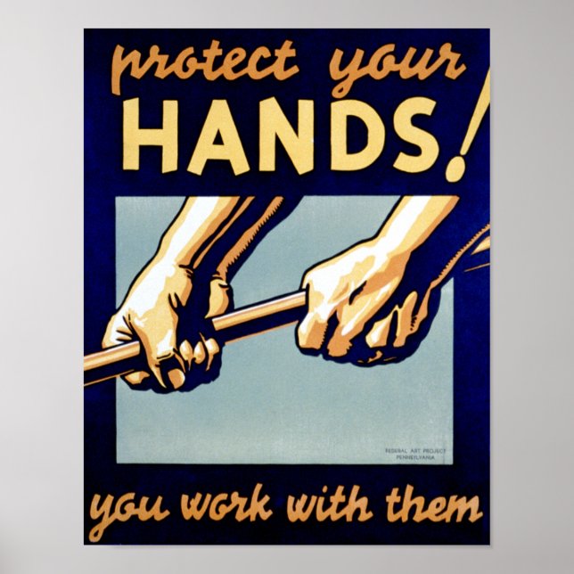 Vintages Plakat - schützen Sie Ihre Hände (Vorne)