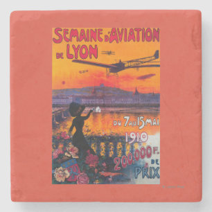 Vintages Plakat Semaine d Luftfahrt-Des Lyon Steinuntersetzer