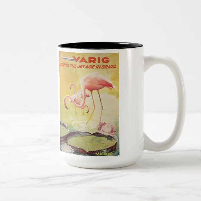 Vintages Plakat Varigs für Brasilien-Tasse Zweifarbige Tasse (Rechts)