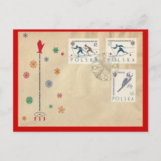 Vintages Polen, Erster Tag, Wintersport Postkarte