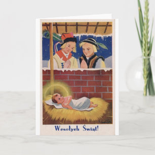 Vintages Polnisch Wesołyeh Świąt WeihnachtsRetro A Feiertagskarte