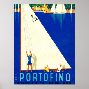 Vintages Portofino Weißmeer Segelboote Tourismus Poster