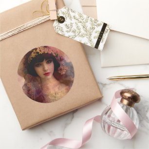 Vintages Portrait der schönen Frau in Rosa Runder Aufkleber