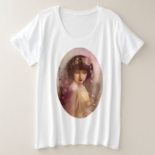 Vintages Portrait der wunderschönen Blumenweibchen Große Größe T-Shirt
