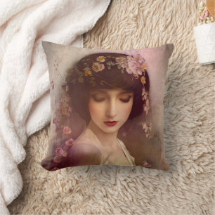 Vintages Portrait der wunderschönen Blumenweibchen Kissen