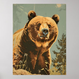 Vintages Portrait des Braunbären Poster