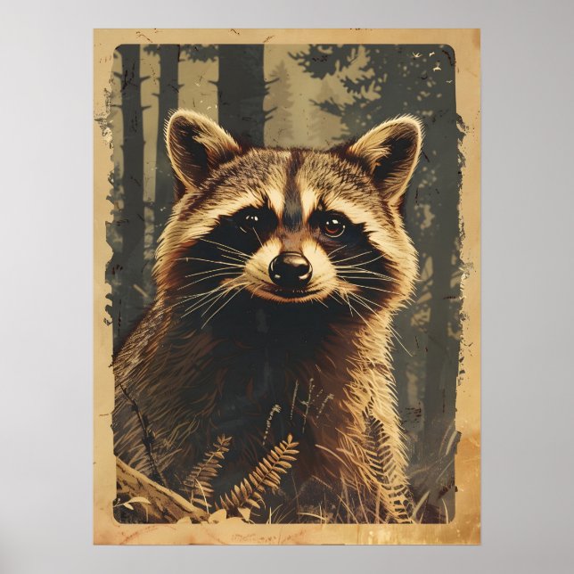 Vintages Portrait des Raccoon Poster (Vorne)