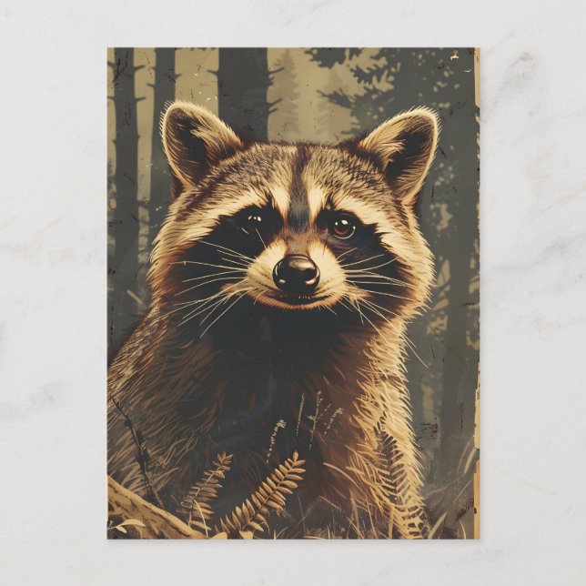 Vintages Portrait des Raccoon Postkarte (Vorderseite)