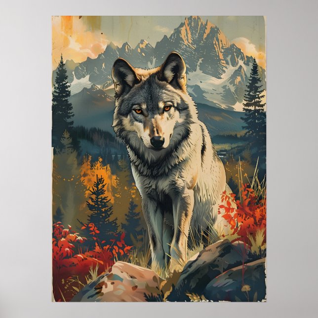 Vintages Portrait des Wolfs Poster (Vorne)