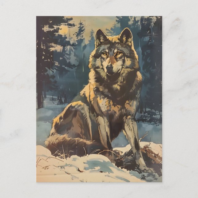 Vintages Portrait des Wolfs Postkarte (Vorderseite)