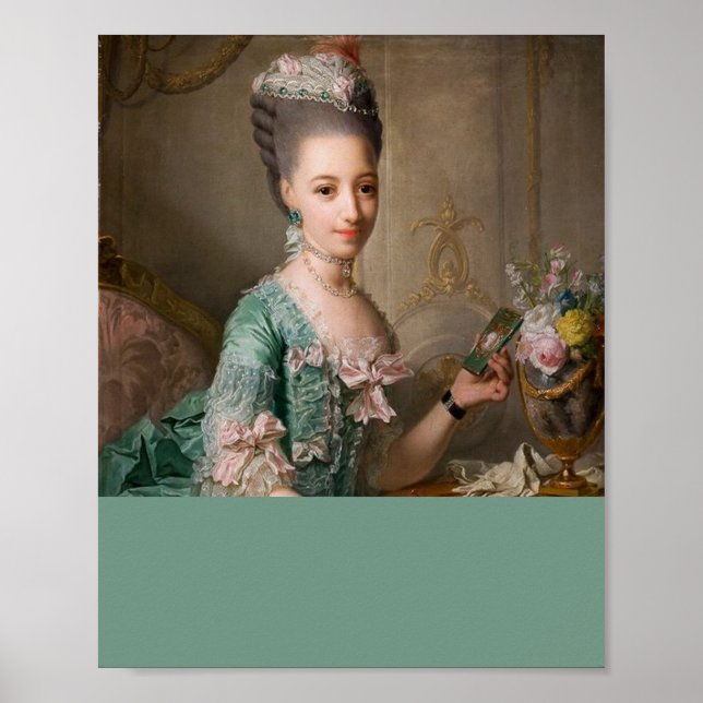 Vintages Portrait "Geänderte Kunst" aquamariner Fa Poster (Vorne)