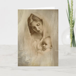 Vintages Portrait, Liebe Mutter, Kind halten Karte