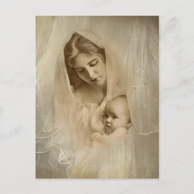 Vintages Portrait, Liebe Mutter, Kind halten Postkarte (Vorderseite)