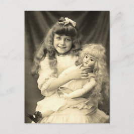 Vintages Portrait Young Girl mit Puppe Postkarte