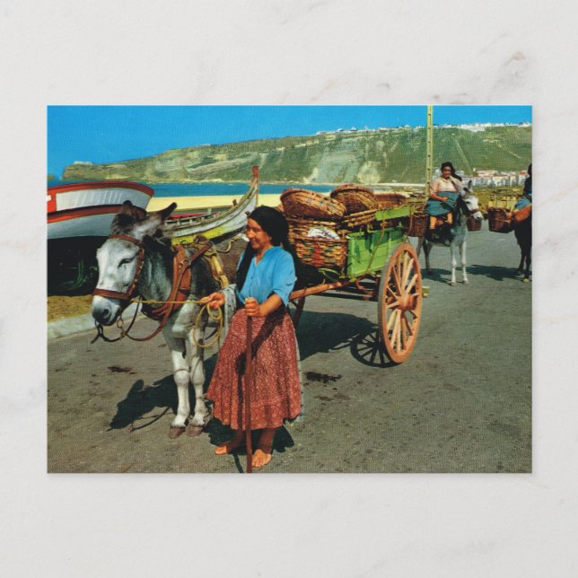 Vintages Portugal, Nazare, Entladen von Sardinesch Postkarte (Vorderseite)