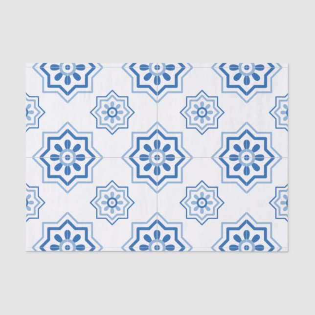 Vintages portugiesisches Azulejo BLAUE Tile-Muster Seidenpapier (Vorderseite)