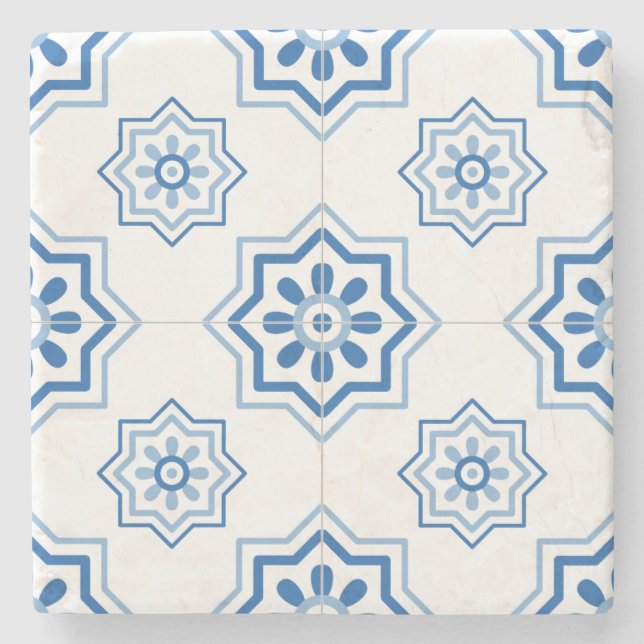 Vintages portugiesisches Azulejo BLAUE Tile-Muster Steinuntersetzer (Vorderseite)