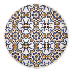 Vintages portugiesisches Azulejo-Blaugelbes Muster Keramikknauf