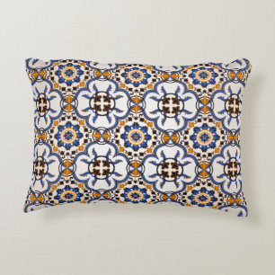 Vintages portugiesisches Azulejo-Blaugelbes Muster Zierkissen