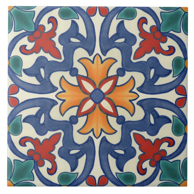 Vintages portugiesisches Azulejos-Muster Fliese (Vorderseite)