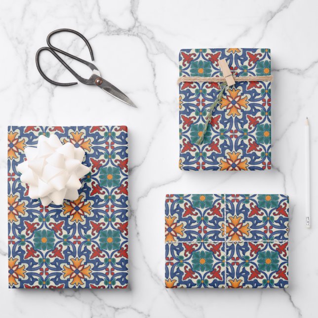 Vintages portugiesisches Azulejos-Muster Geschenkpapier Set (Vorderseite)