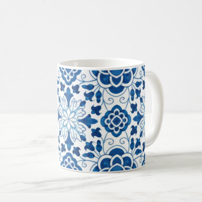 Vintages portugiesisches Blaues Azulejos-Baumuster Kaffeetasse (VorderseiteRechts)