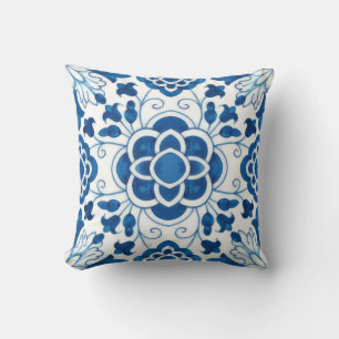 Vintages portugiesisches Blaues Azulejos-Muster Kissen