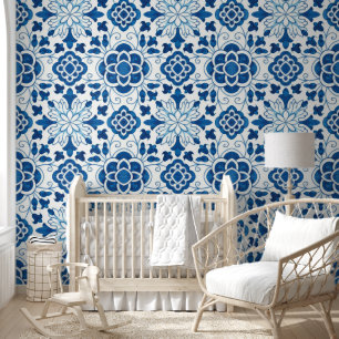Vintages portugiesisches Blaues Azulejos-Muster Tapete