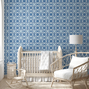 Vintages portugiesisches Blaues Azulejos-Muster Tapete