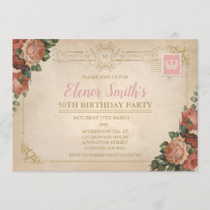 Vintages Postcard Tee Party Geburtstag Einladung
