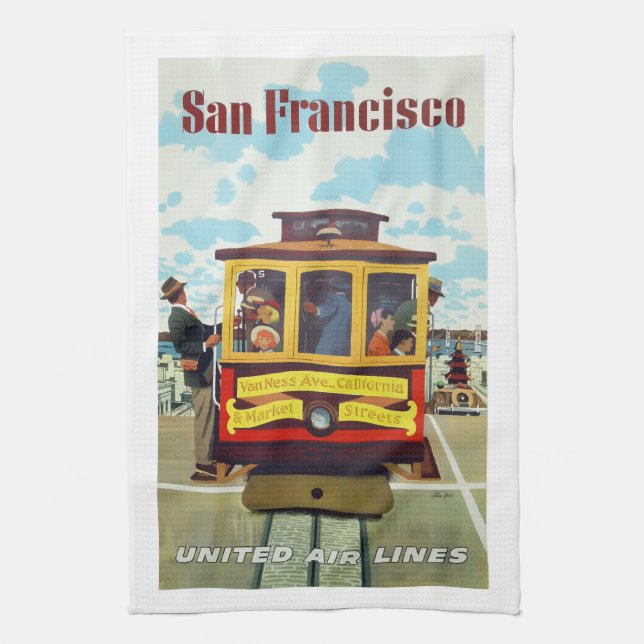 Vintages Poster der Luftseilbahn von San Francisco Geschirrtuch (Vertikal)