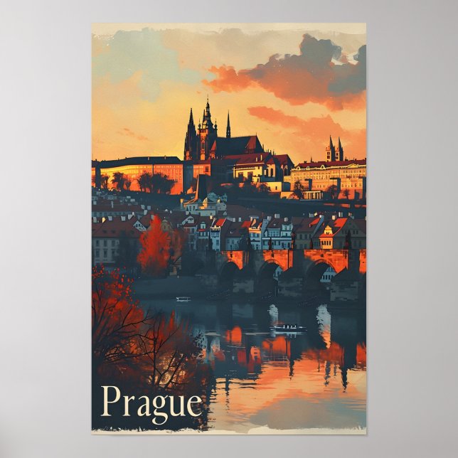 Vintages Prag: Karlsbrücke Postcard Poster (Vorne)