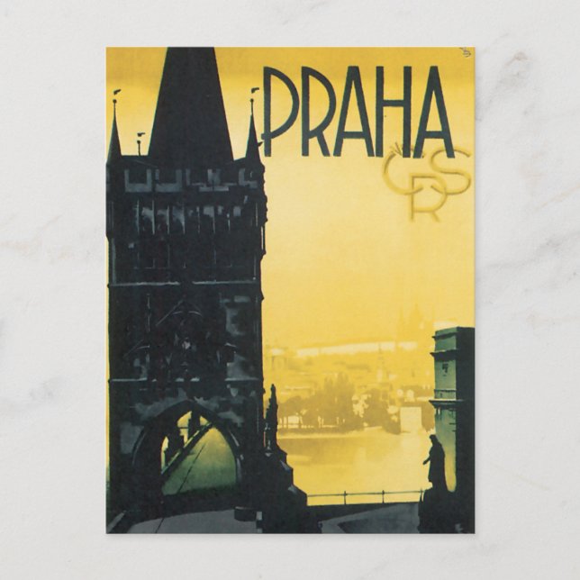 Vintages Prag (Praha) Schönes Reiseplakat Postkarte (Vorderseite)