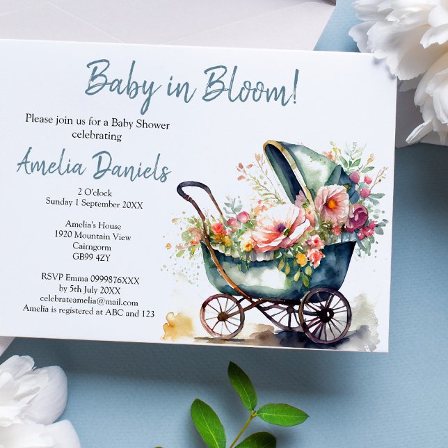 Vintages Pram Baby in Bloom Baby Dusche Einladung (Von Creator hochgeladen)
