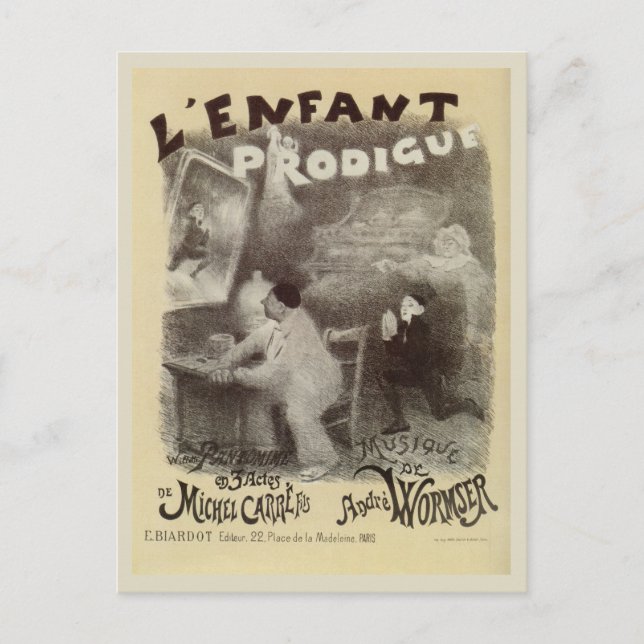 Vintages Prodigal Son mime schwarz-weiß zeichnend Postkarte (Vorderseite)