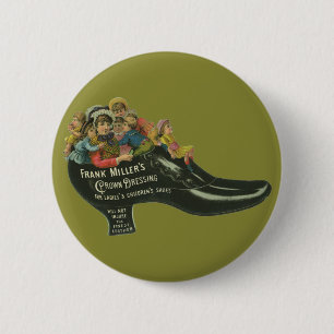 Vintages Produktetikett, Frank Miller's Shoe Polni Button