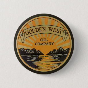 Vintages Produktlabel Art, Golden West Oil Company Button