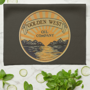 Vintages Produktlabel Art, Golden West Oil Company Geschirrtuch