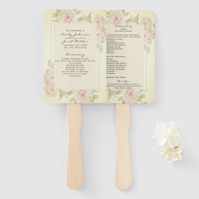 Vintages Programm Blush Pink Rose Floral Fächer (Vorne und Hinten)