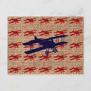 Vintages Propellerflugzeug auf Burlap Print Postkarte