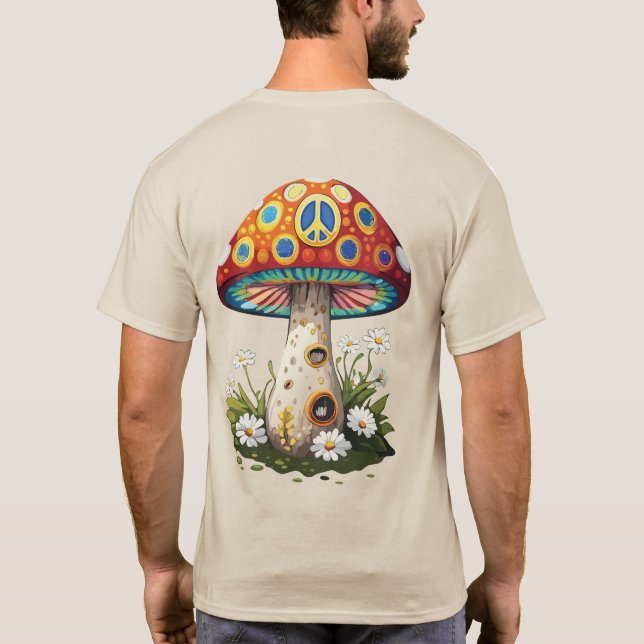 Vintages psychedelisches Pilzfriedensemblem T-Shirt (Rückseite)