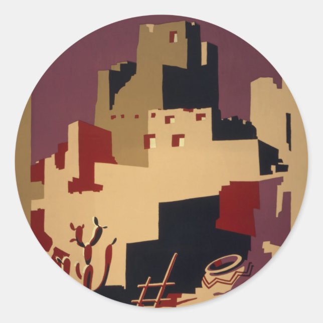 Vintages Pueblo WPA Nationalparkplakat Runder Aufkleber (Vorderseite)