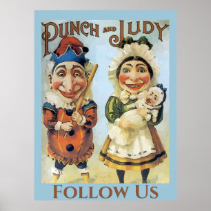 Vintages Punch und Judy Poster, Text hinzufügen Poster