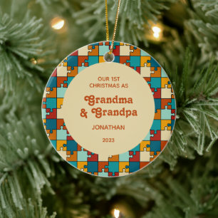 Vintages Puzzle 1. Weihnachten als Großeltern Foto Keramik Ornament