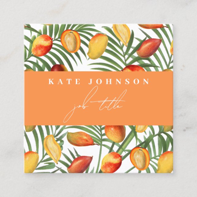 Vintages QR-Logo für Mango & Greenery Quadratische Visitenkarte (Vorderseite)